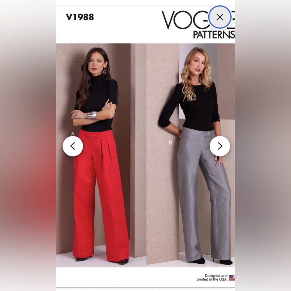Vogue V1988 Misses Low Rise Wide Leg Dress Pants Slacks Sewing Pattern Size H5